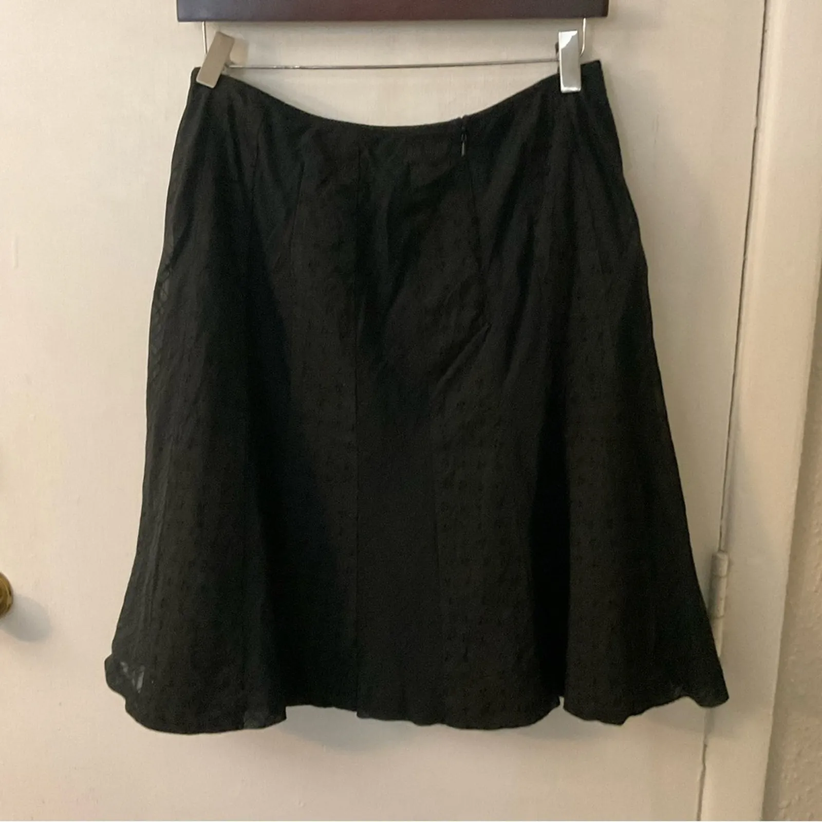 Nine West Black Embroidered Panel A-Line Skirt 10 Feminine Casual Boho Cottage - Image 2