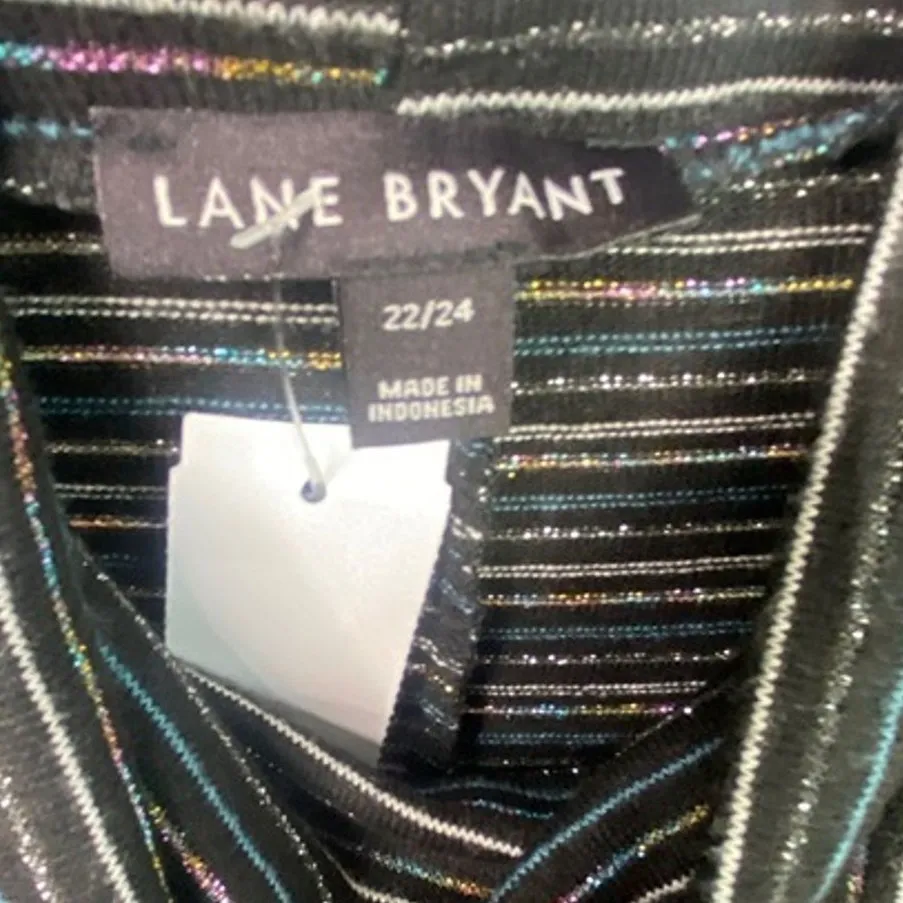 Lane Bryant Longsleeve Metallic Shimmery Stripes Turtleneck Top 2XL Black Silver - Image 6