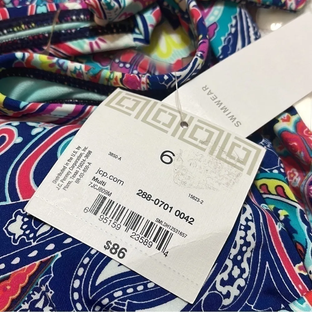 Liz Claiborne Paisley One Piece Swimsuit Women’s Size 6 Gold Embellishments - Image 7