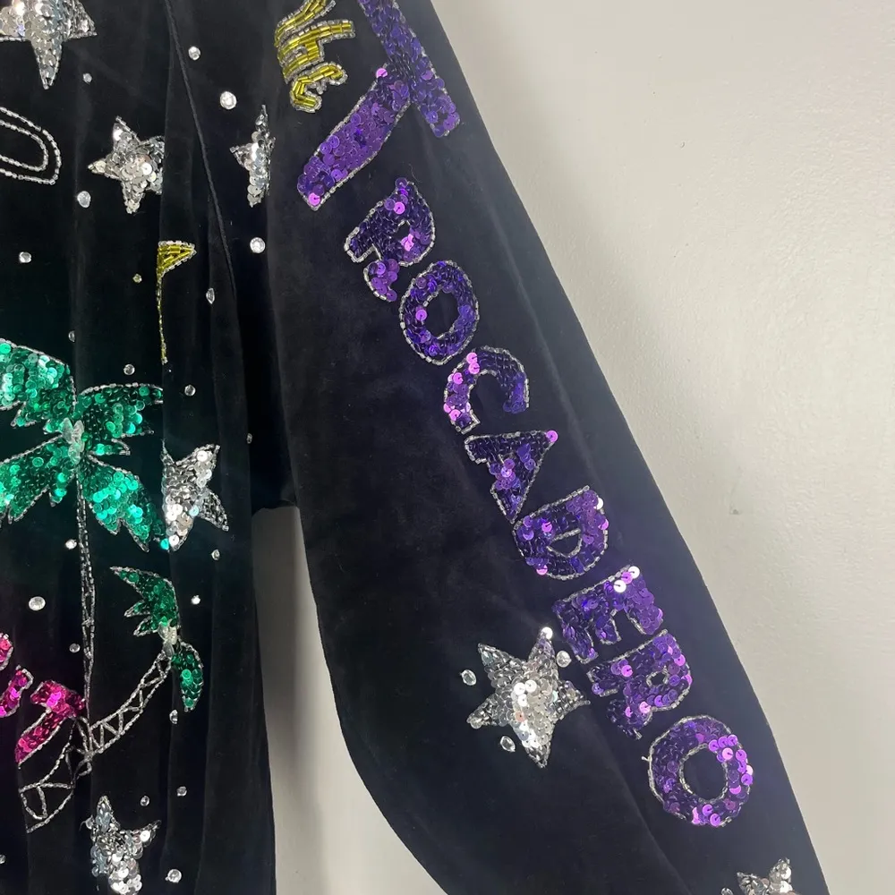 Vintage Bonnie Boerer Black Velour Beaded Sequin Hollywood Sweatshirt 80s med - Image 3