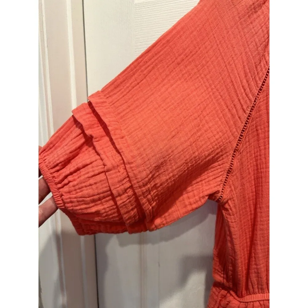 Knox Rose Pink Double Cotton Gauze Short Sleeve V-Neck Tassel‎ Romper Size Large - Image 3