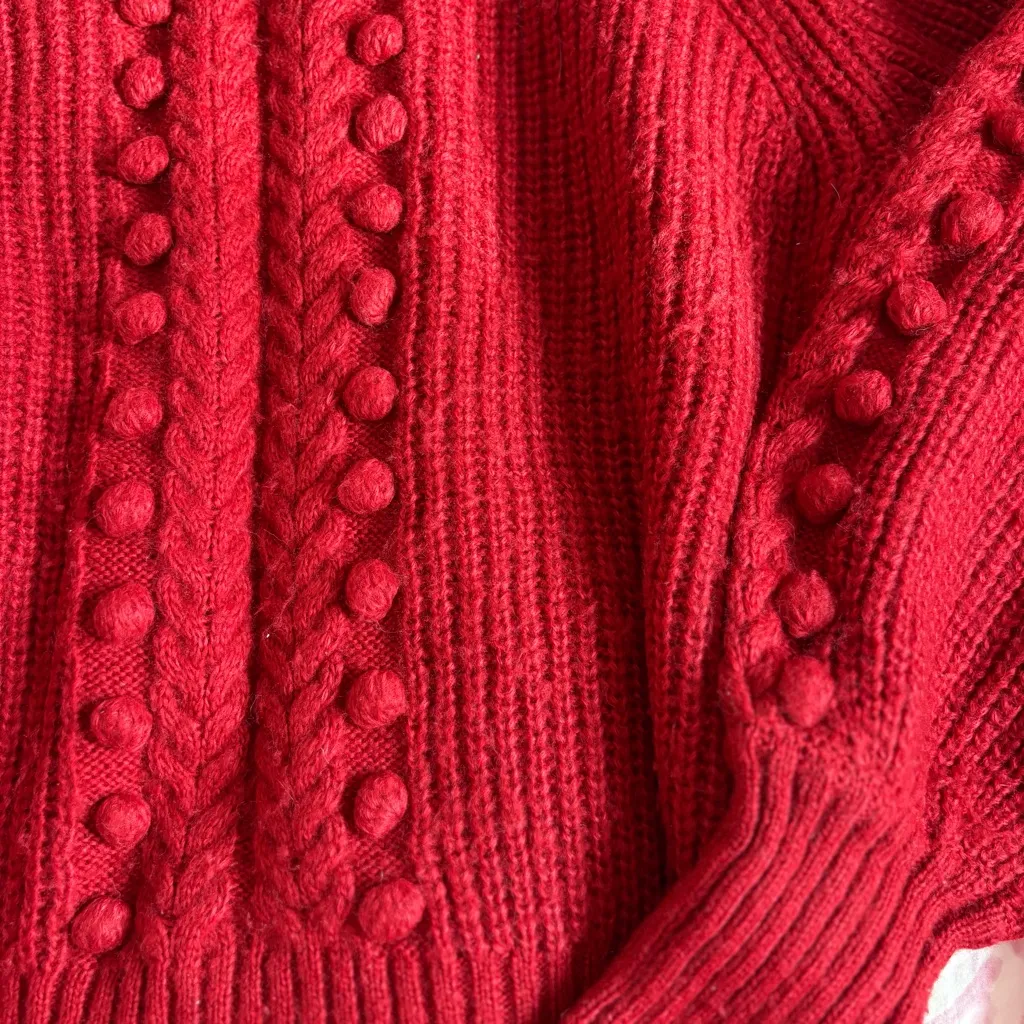 White House Black Market Women's Red Pullover
Turtleneck Cable Sweater - Image 4