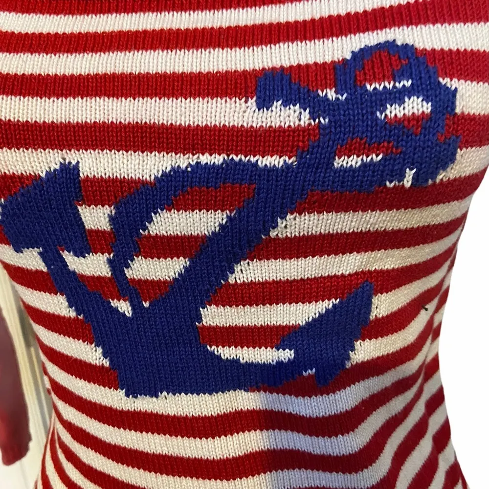 Talbots Size SP Cotton Blend Red & White Stripe Novelty Anchor Nautical Sweater. - Image 2