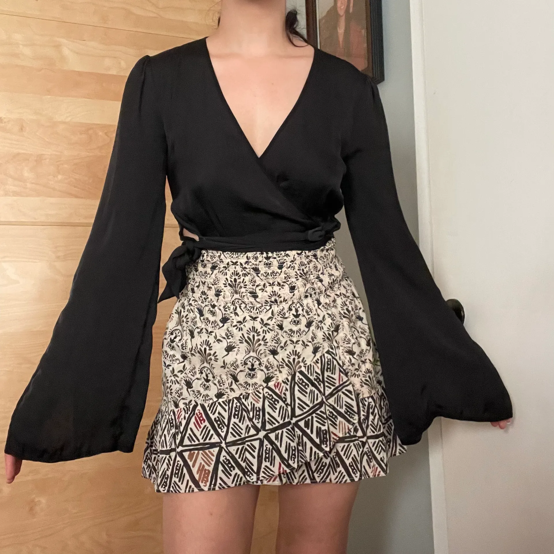 Smocked Tiered Ruffle printed wrap mini skirt - Image 6