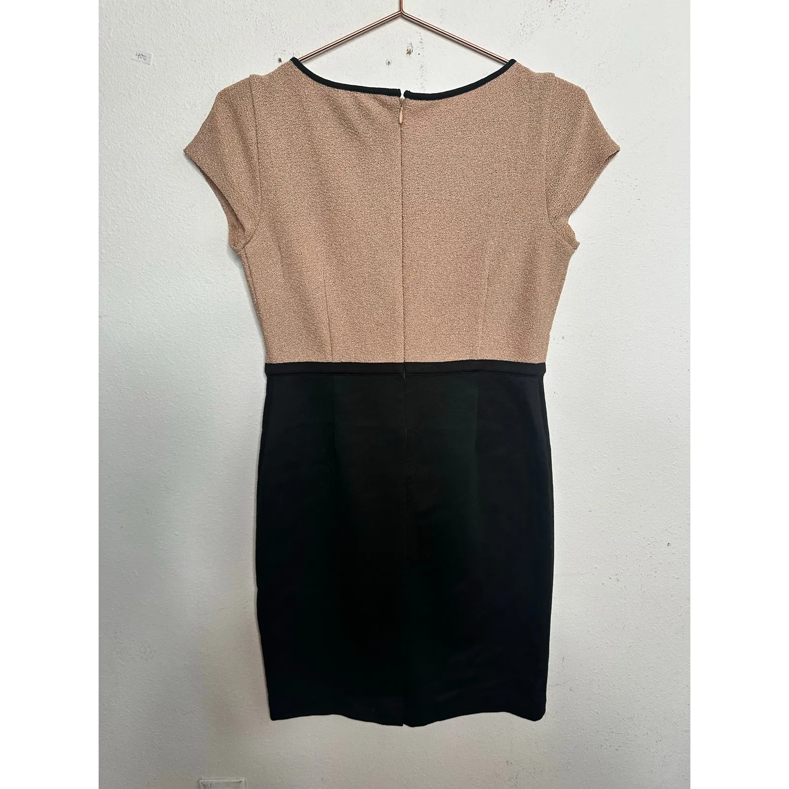 ANN TAYLOR Black Tan Two Toned Cap Sleeves Pencil Style Skirt Dress size 2P - Image 3