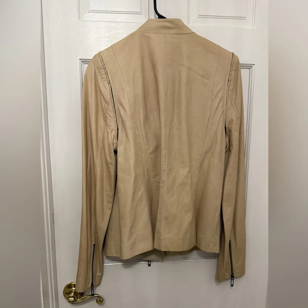 VINCE Women’s Tan 100% Leather 2 in 1 Moto Jacket Vest Size L - Image 2