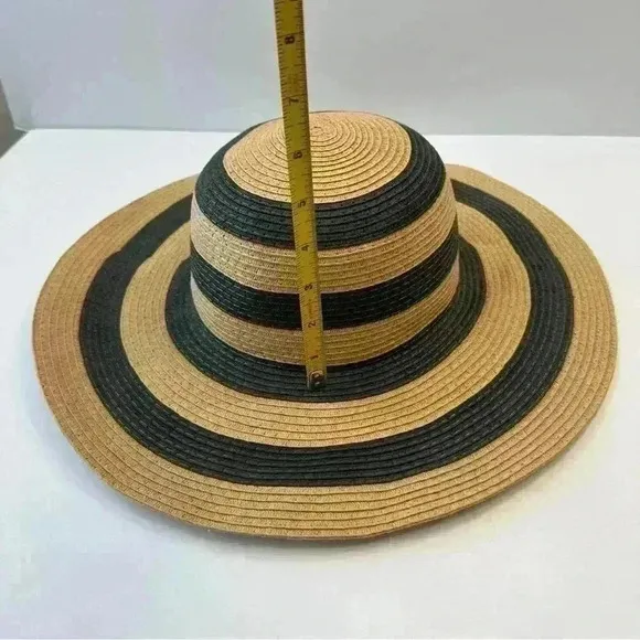 Large Floppy‎ Folding Wide Brim Stripe Cap Sun Straw Summer Beach Women’s Hat Tan - Image 5