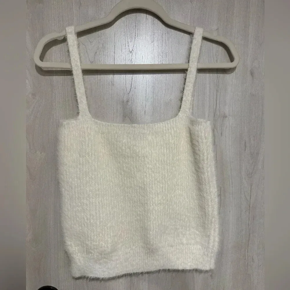Cream Fuzzy Cropped Sleeveless Tank‎ Willow and Wind - Image 3