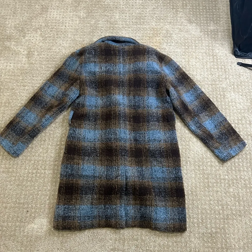 Rachel Zoe Los Angeles New York Women’s Medium Brown/Blue Plaid Wool Trench Coat - Image 6