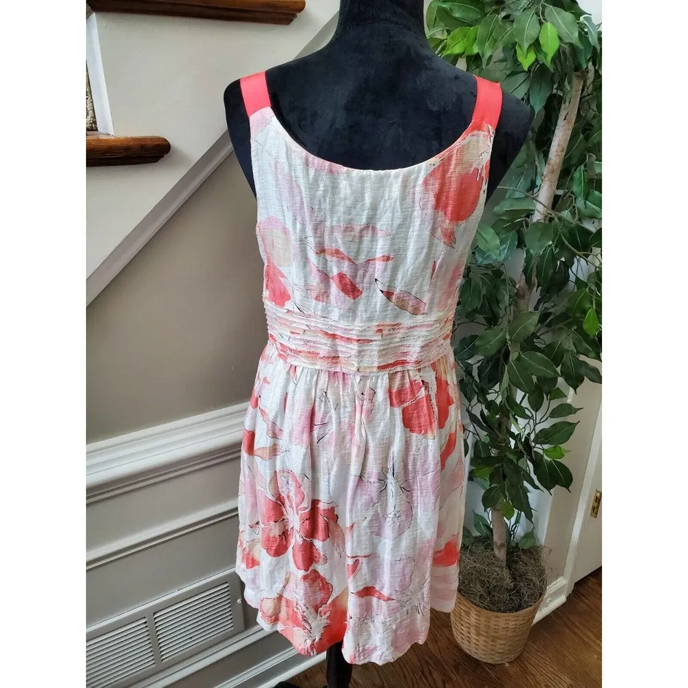 Loft Women's Multicolor Floral Linen Round Neck Sleeveless Knee Length Dress 6 - Image 7