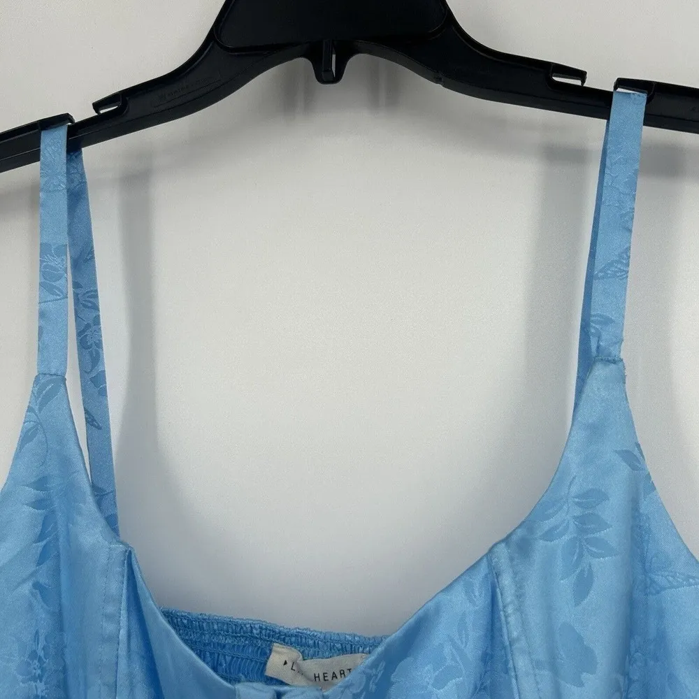LA Hearts Blue Satin Bra Crop Top Embroidered Butterflies Floral Smocked Size L - Image 2