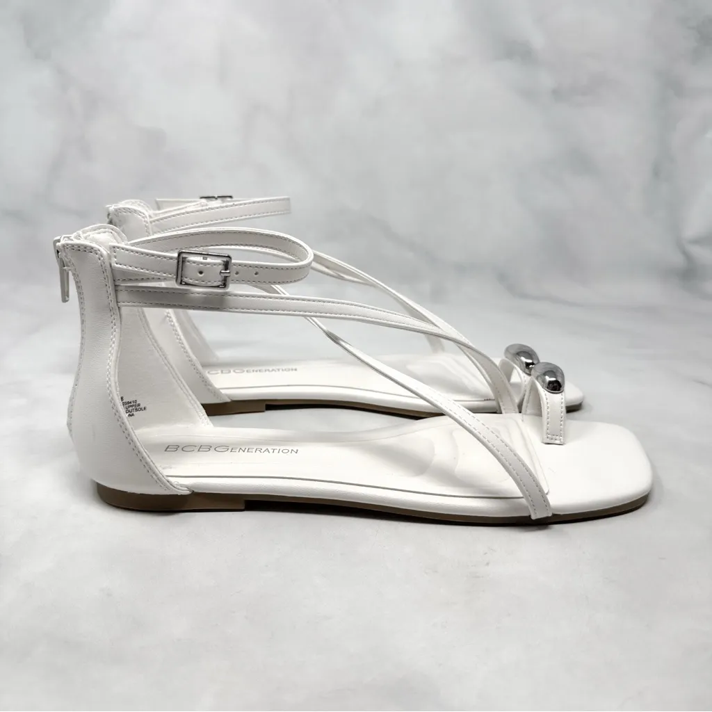 NEW BCBGeneration Kline Embellished Toe Ring Strappy Square Toe Flat Sandals 7.5 - Image 4