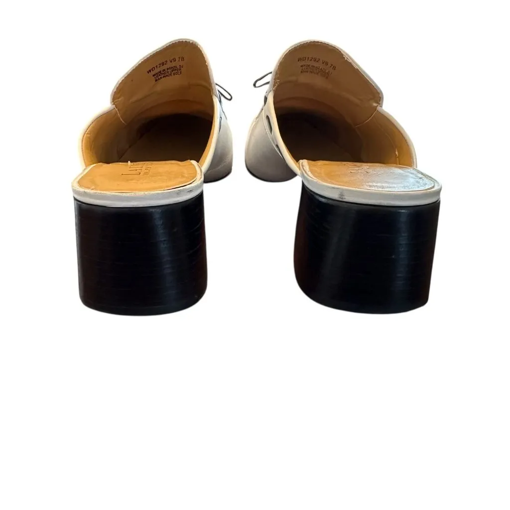 Lauren Ralph Lauren White and Black Leather Mule Heels Women's Size 7B - Image 5