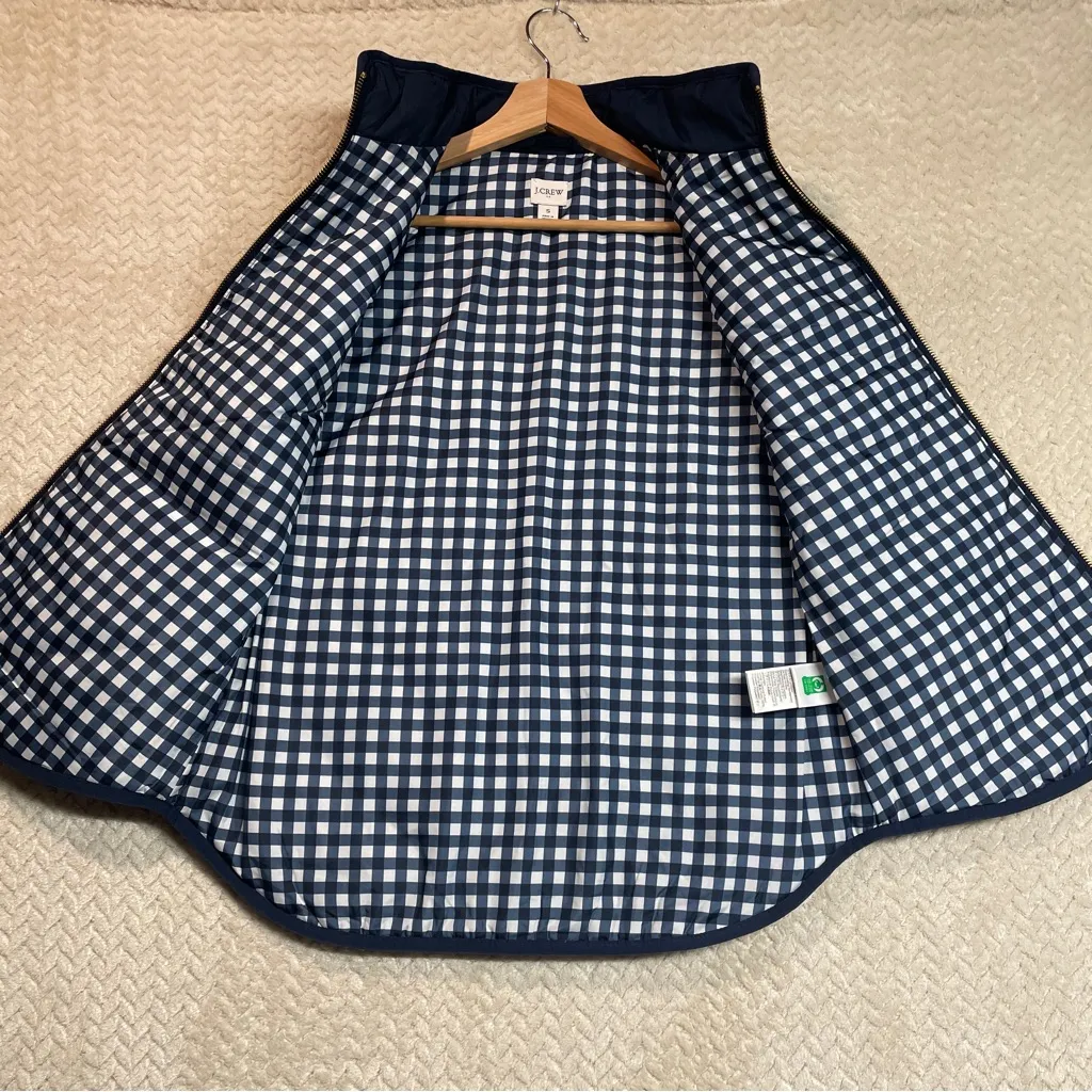 J.Crew Womens S Navy Blue Puffer Zip Up Vest Gingham Print Snap Buttons Preppy - Image 11