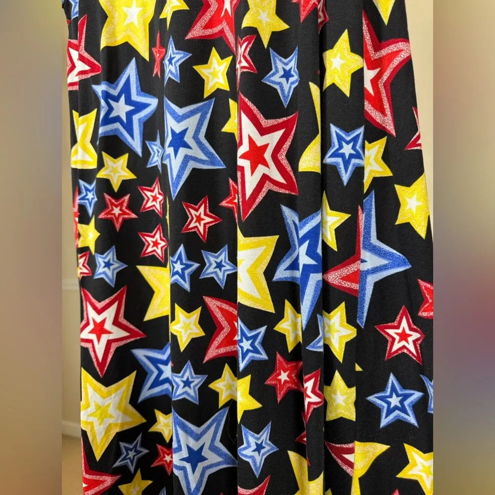 LuLaRoe Carly High Low Tunic Dress Colorful Stars Oversized Fit Comfy Black - Image 6