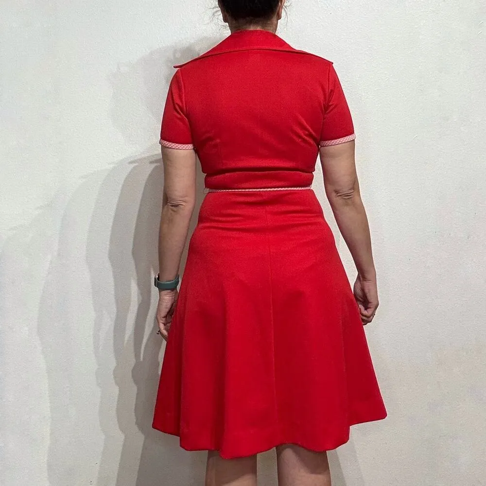 Cari Lu by Sherri Classics Red 70's Dagger Point Collar Midi Dress Sz 10 - Image 10