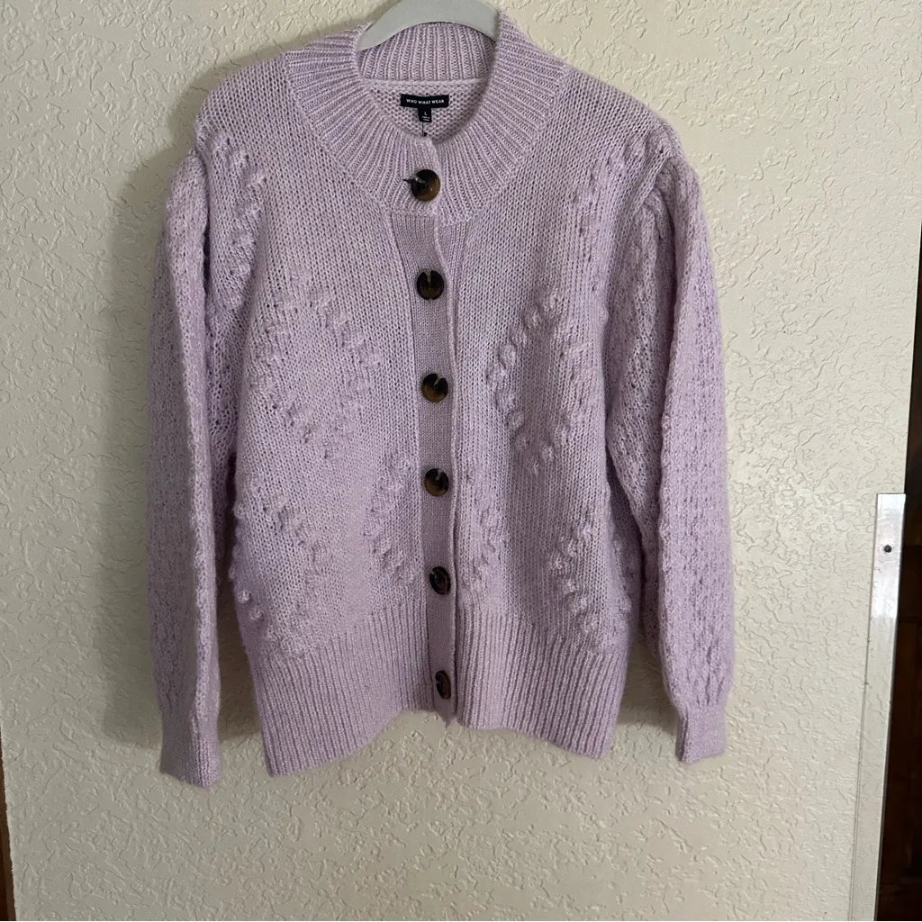 Who What Wear Orchid Petal ‎ Chunky Lavender Button Up Sweater Large NWT - Image 4