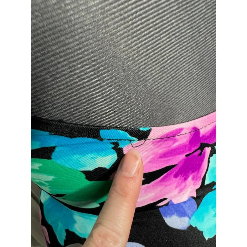 one piece swimsuit floral V neck 1980s pink teal - Image 9