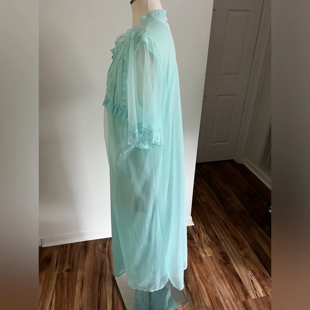 BERNETTE NY Blue ONE SIZE (more like Large) BABYDOLL NIGHTGOWN 2 Pieces VINTAGE - Image 3