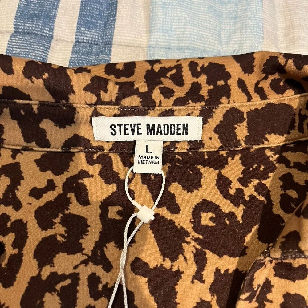 Steve Madden Shirt Leopard Print Woman's Collared Top NWT Sz L leopard print NWT - Image 7