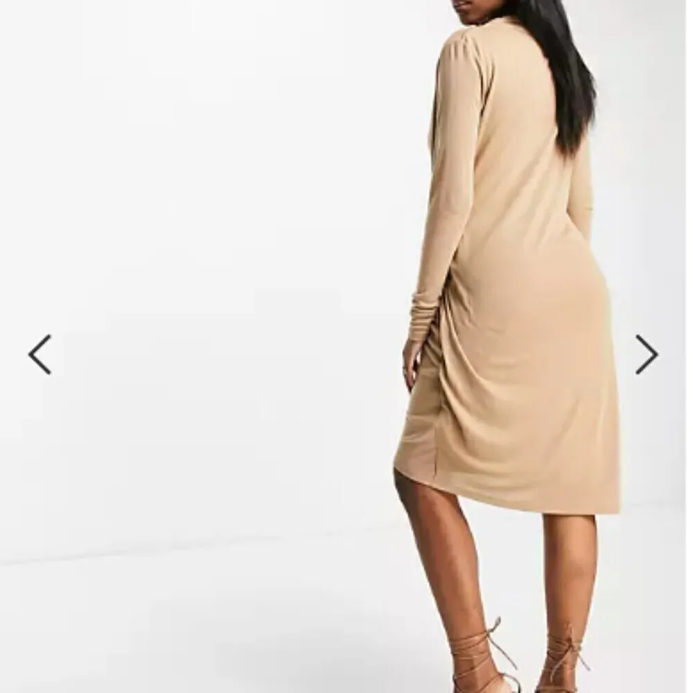 Ted Baker Camel Neyda Draped Long Sleeve Jersey Mini Dress - Image 3