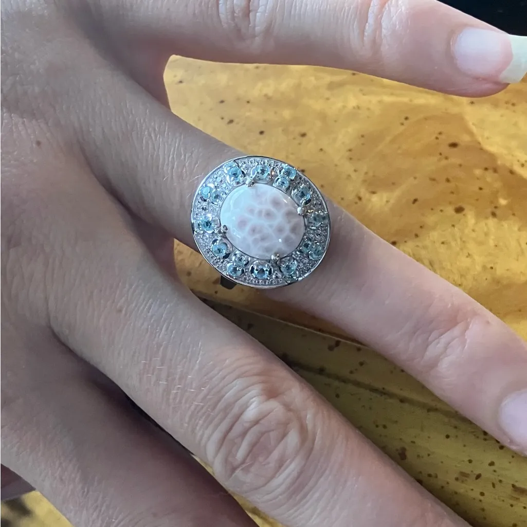 Natrolite Blue Apatite Sterling Silver Cocktail Ring Size 8 - Image 4