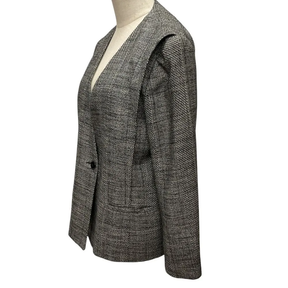 Barclay Square Women's Sz 10 Plaid Flecked Wool Silk Blazer Jacket Career Office Gray - Image 4