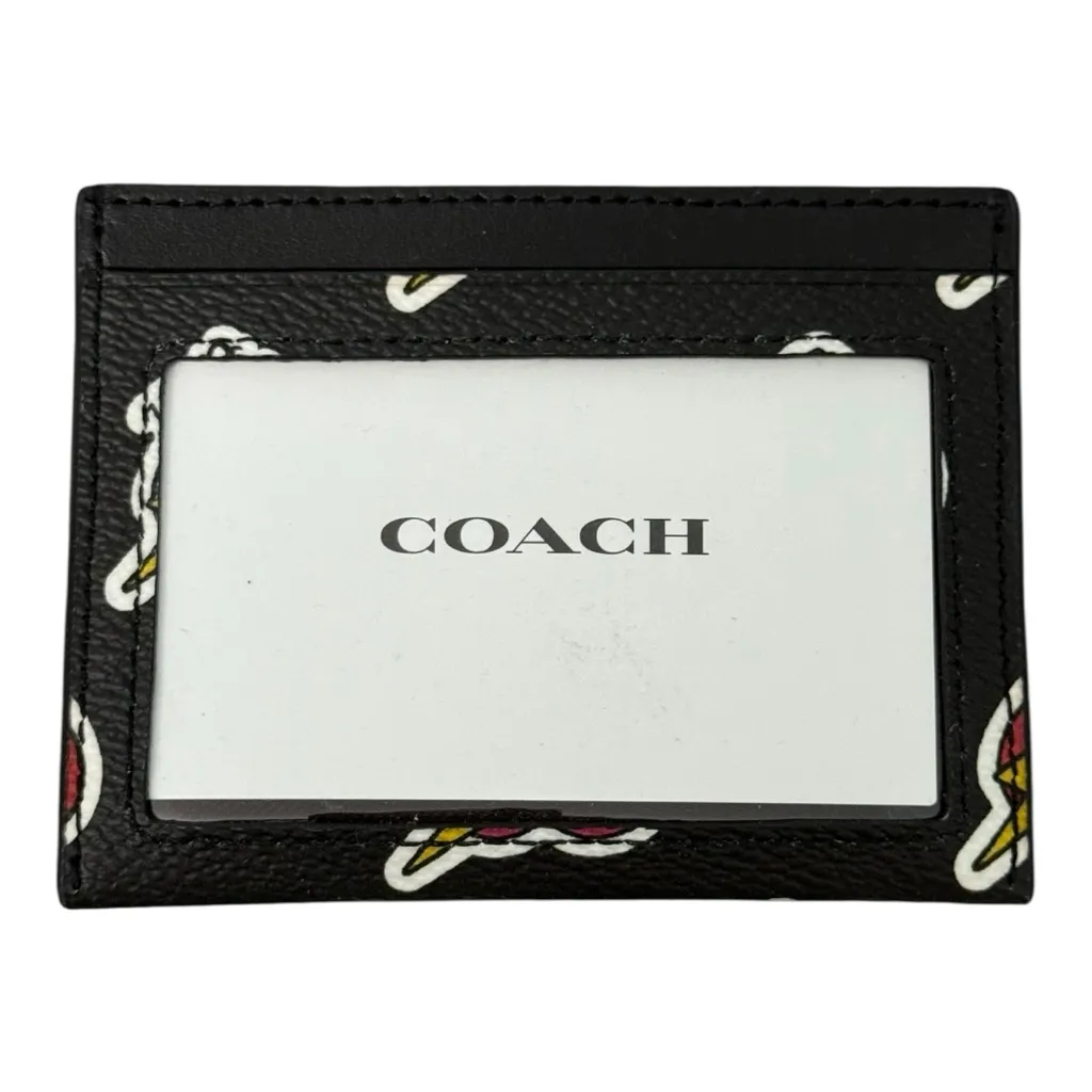 Coach Slim ID Card Case Heart Bolt Print Black Multi NWT - Image 2