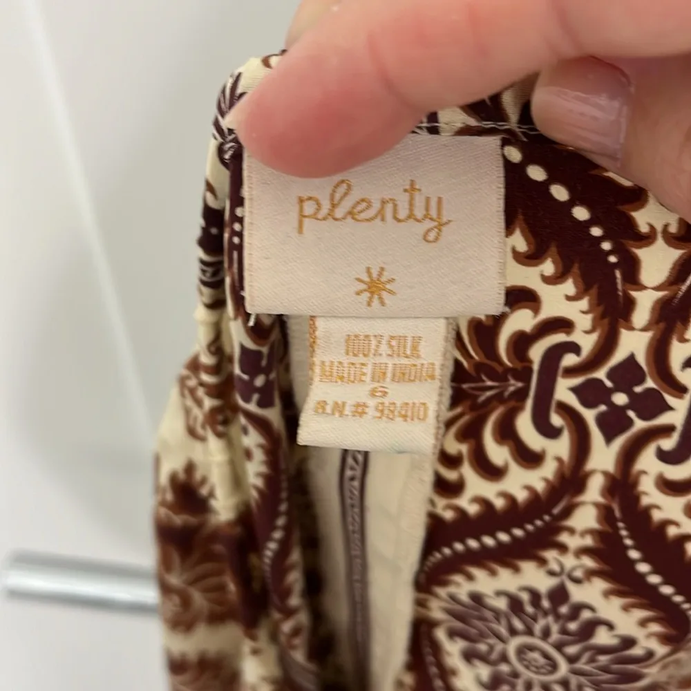 Plenty Size 6 Brown, Cream Silk Lace Patterned Midi Pencil Skirt Brown - Image 7