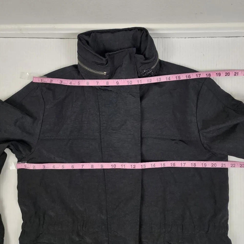 Black Hooded Trench Coat Lightweight Zip up Jacket Windbreaker Roll - Image 7