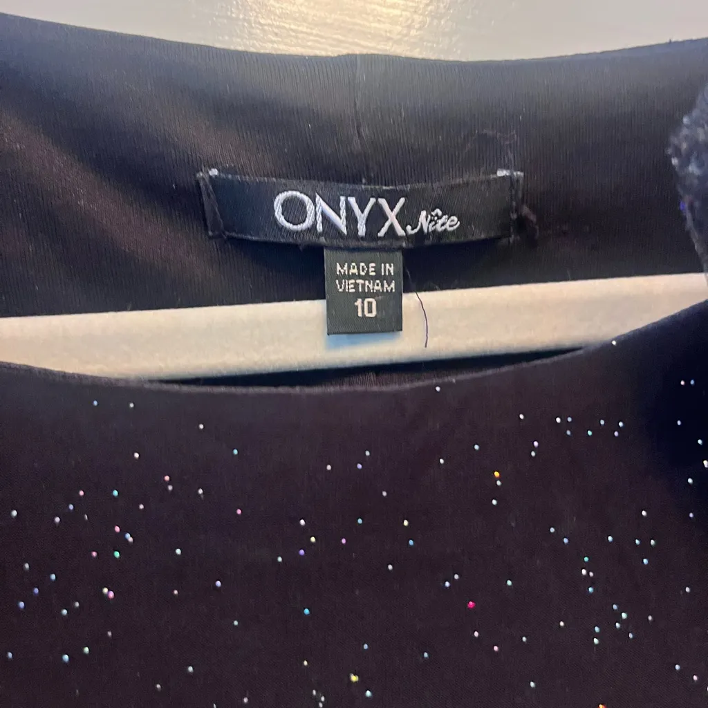 Vintage Onyx Nite Black Long Sleeve Dress with Flower Detail Size 10 - Image 4