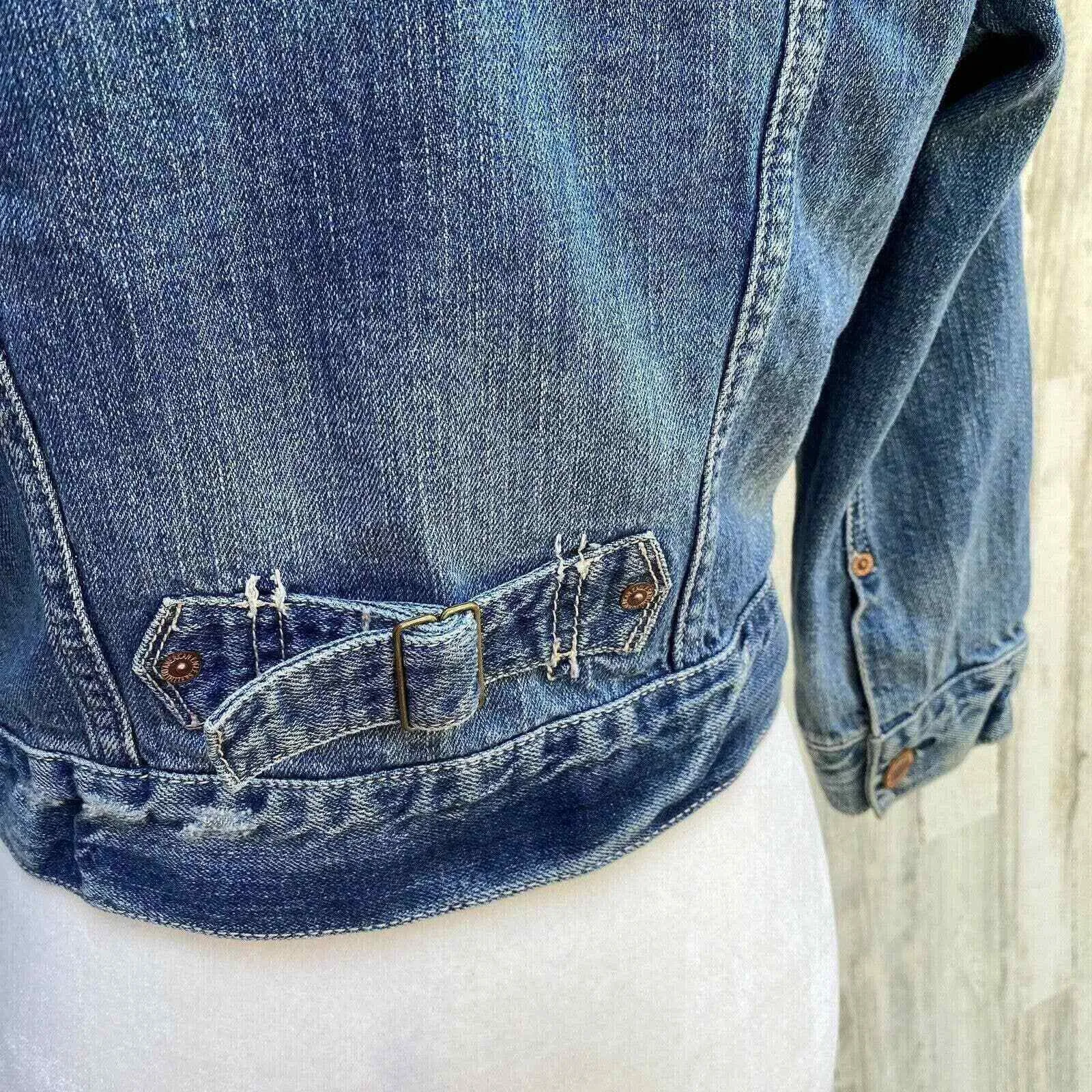 American Eagle Denim Trucker Jacket Womens‎ Large Blue Jean Distressed - Image 5