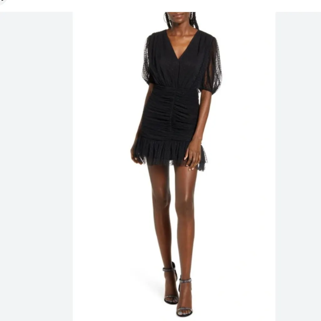 NWT ENDLESS ROSE Mesh Ruched Puff Sleeve Minidress In Black - Image 4