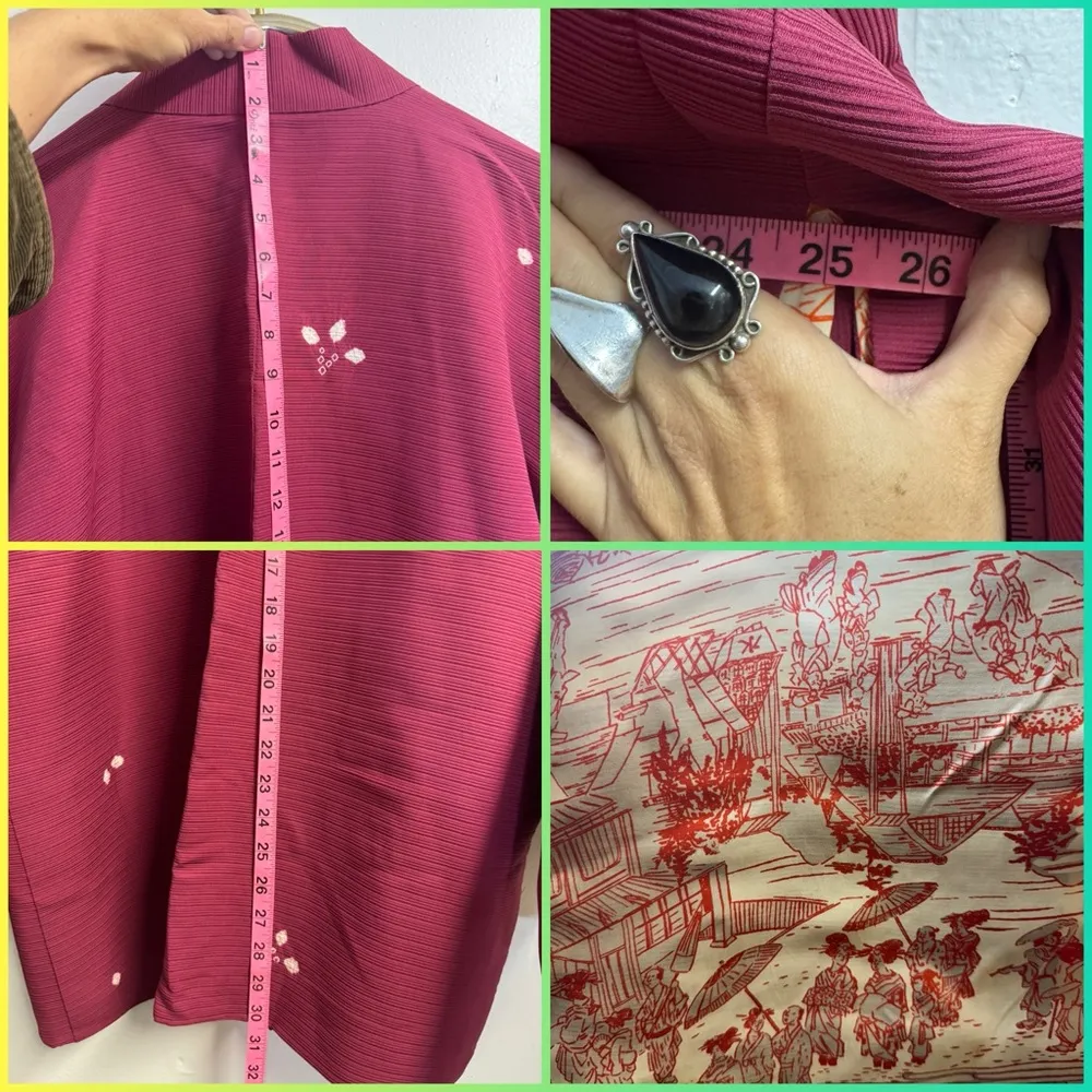 Vintage Kimono haori burgundy white cream orange double sided tie dye Red Size undefined - Image 6