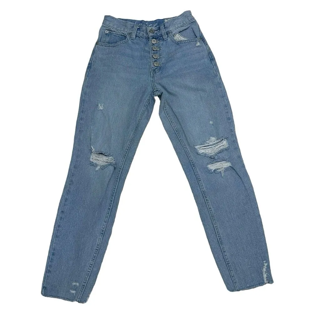 We The Free People Straight Jeans Women Sz 24 Button‎ Fly High Rise Distressed - Image 2