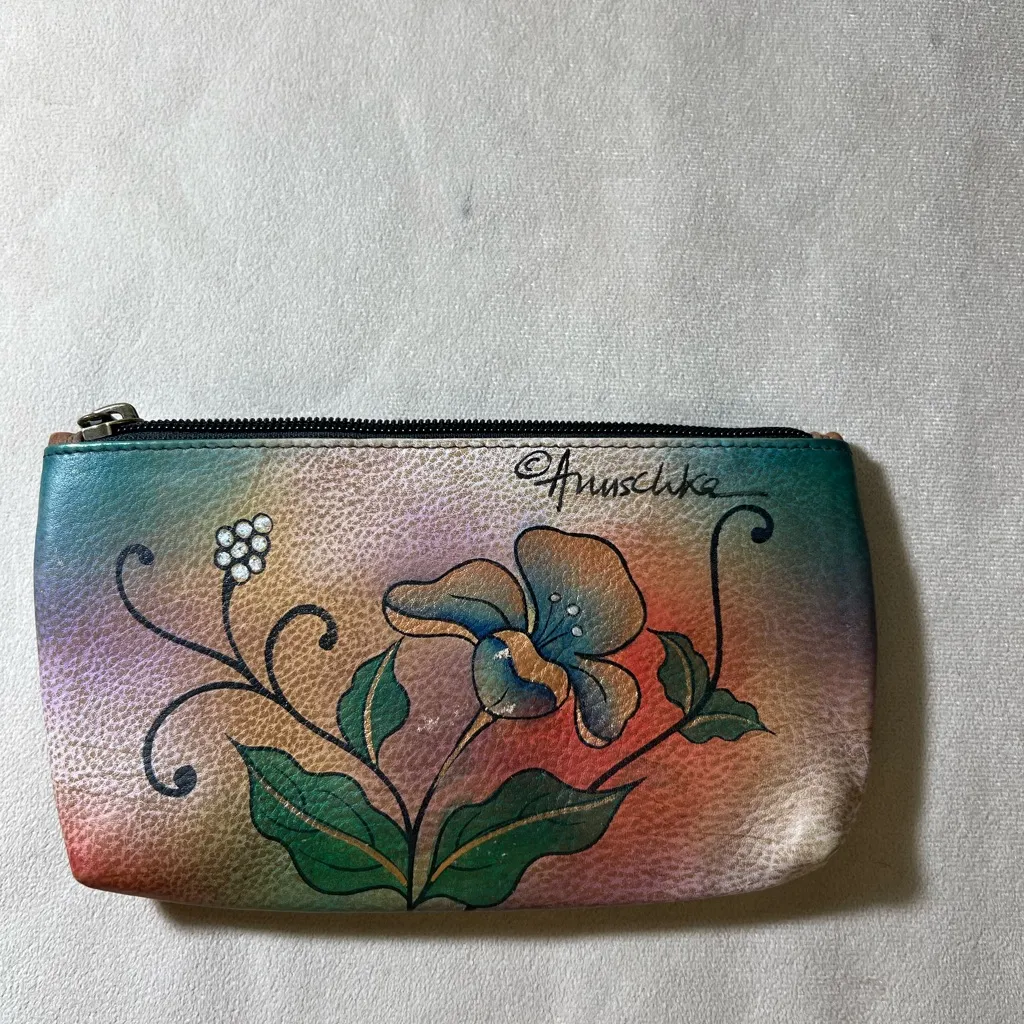 🌸 Anuschka Hand-Painted Leather Crossbody – Butterflies & Nature Print + wallet - Image 13