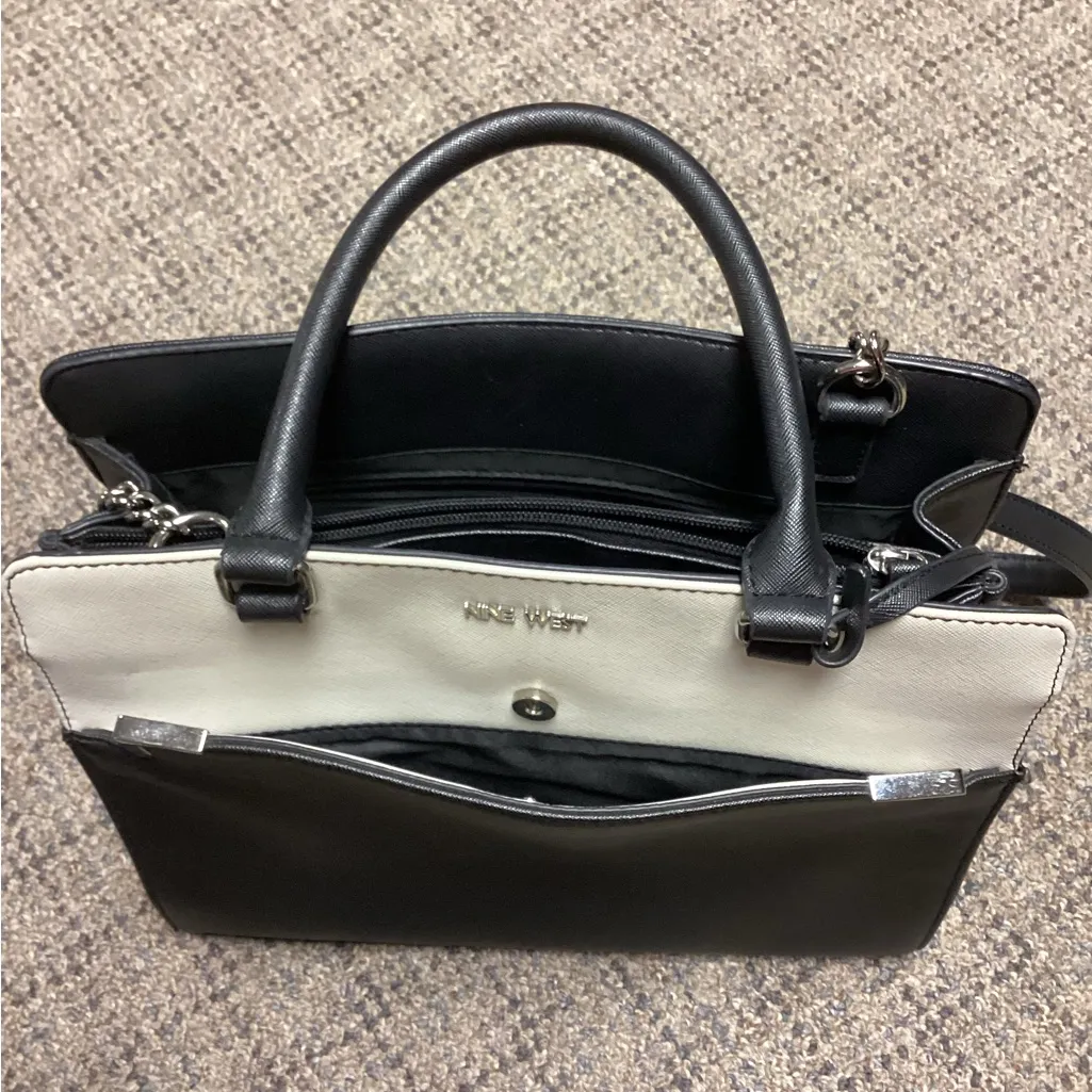 Nine West Black Cream with Silver Chains Shoulder Crossbody Hand Bag Purse - Image 11