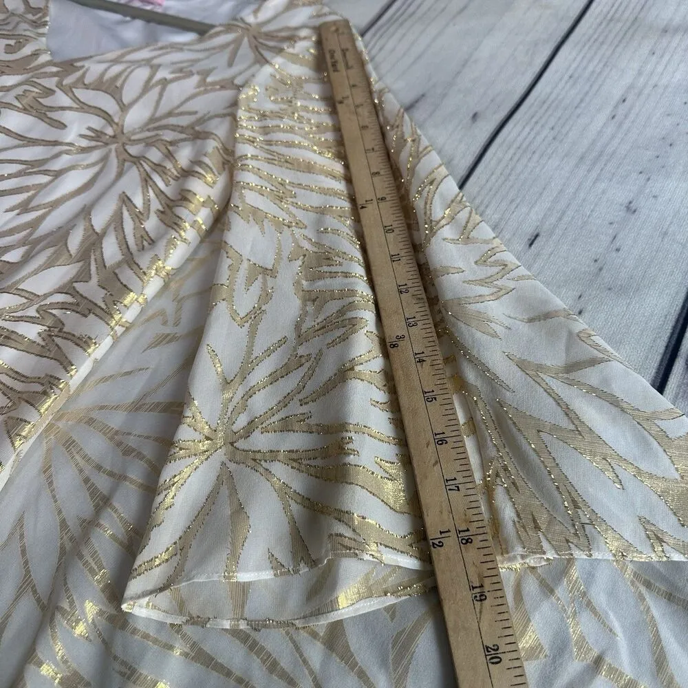 Lilly Pulitzer 4 Gold Ivory Silk Caftan Dress Palm Burst Bridal Resort Cocktail - Image 10