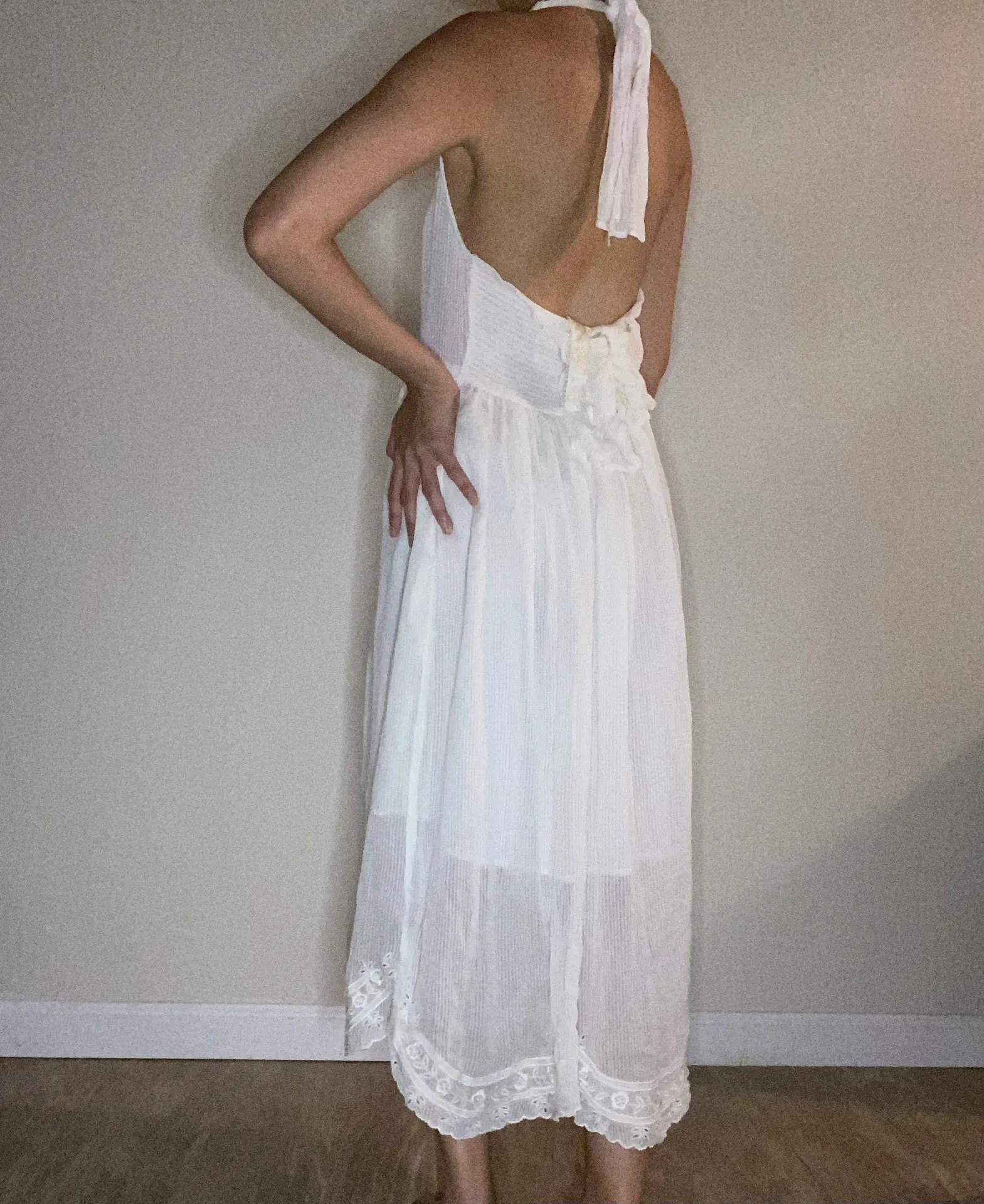 New Romantics collection dainty lace halter tie white dress S - Image 5