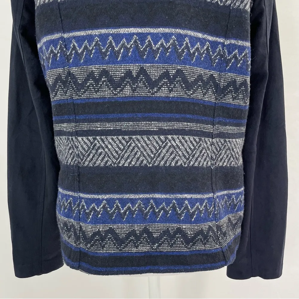 Stripe Jacquard Faux Suede Sleeve Moto Jacket Navy Blue Sz Medium - Image 10