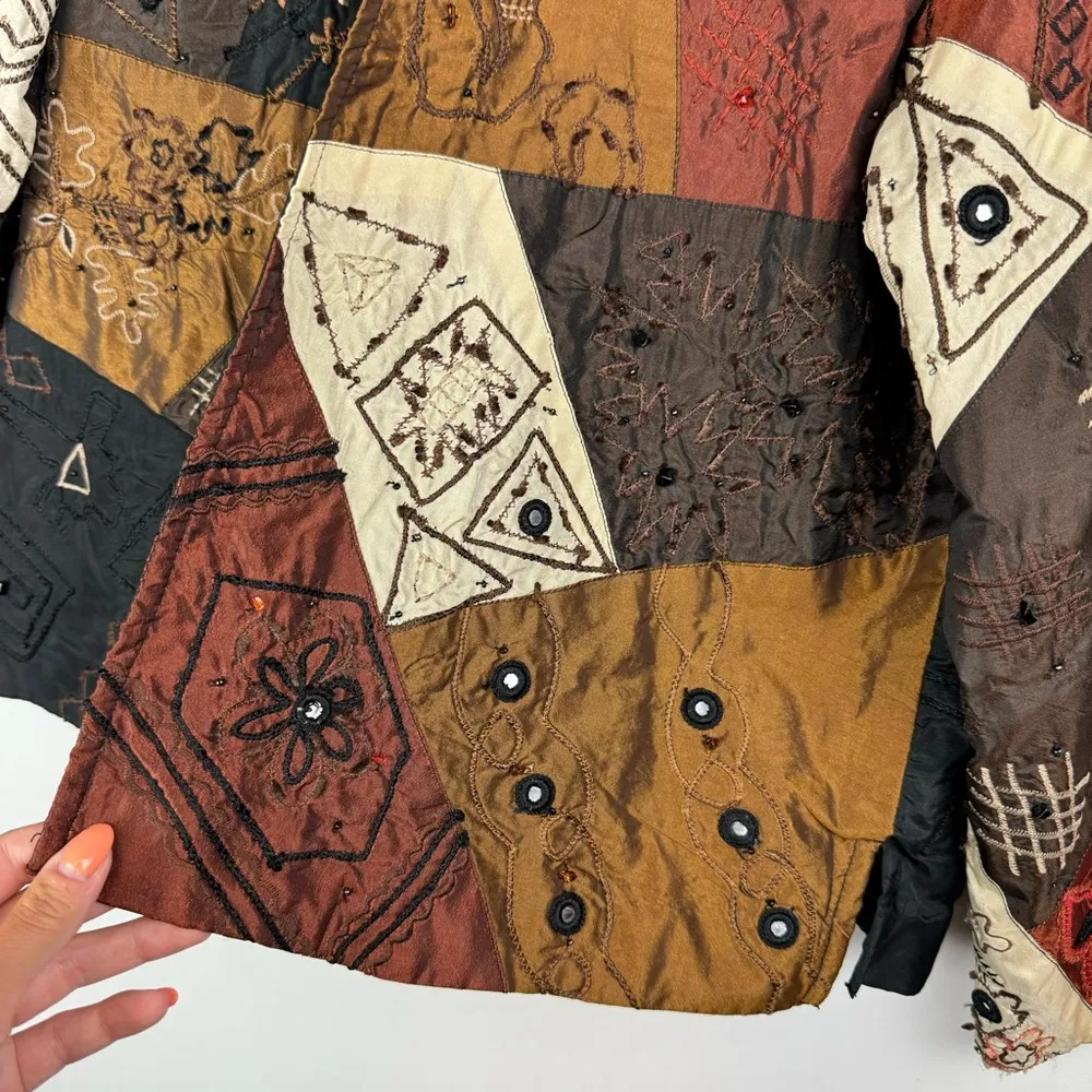 Vtg Y2K Laura Ashley Patchwork Jacket Sz Medium Mixed Media Art to Wear - Image 5