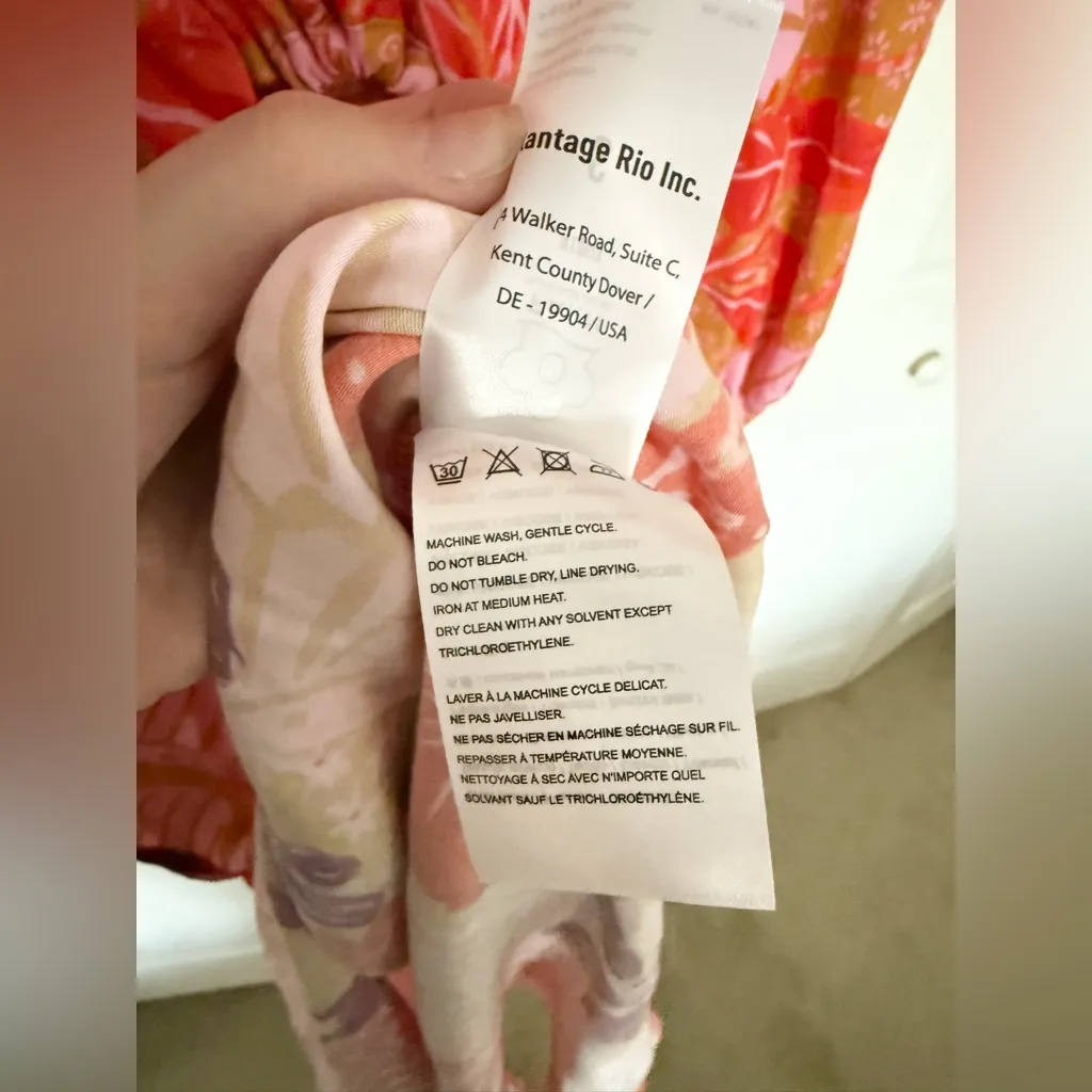 Farm Rio Puff-Sleeve Cutout Slip Dress Orange Purple Long Sleeve Panther Small - Image 12