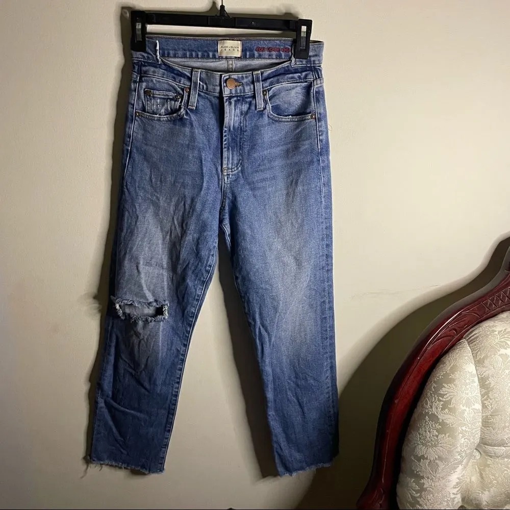 Alice + Olivia Amazing Double Waist Straight Leg Jeans in Watch Me-  Size 25 - Image 4