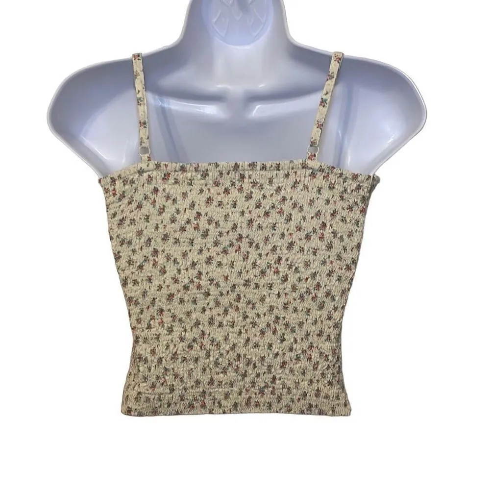 Poetry NWOT Cream Pink Blue Floral Ruffle Front Spaghetti Strap Crop Top Sz S - Image 3