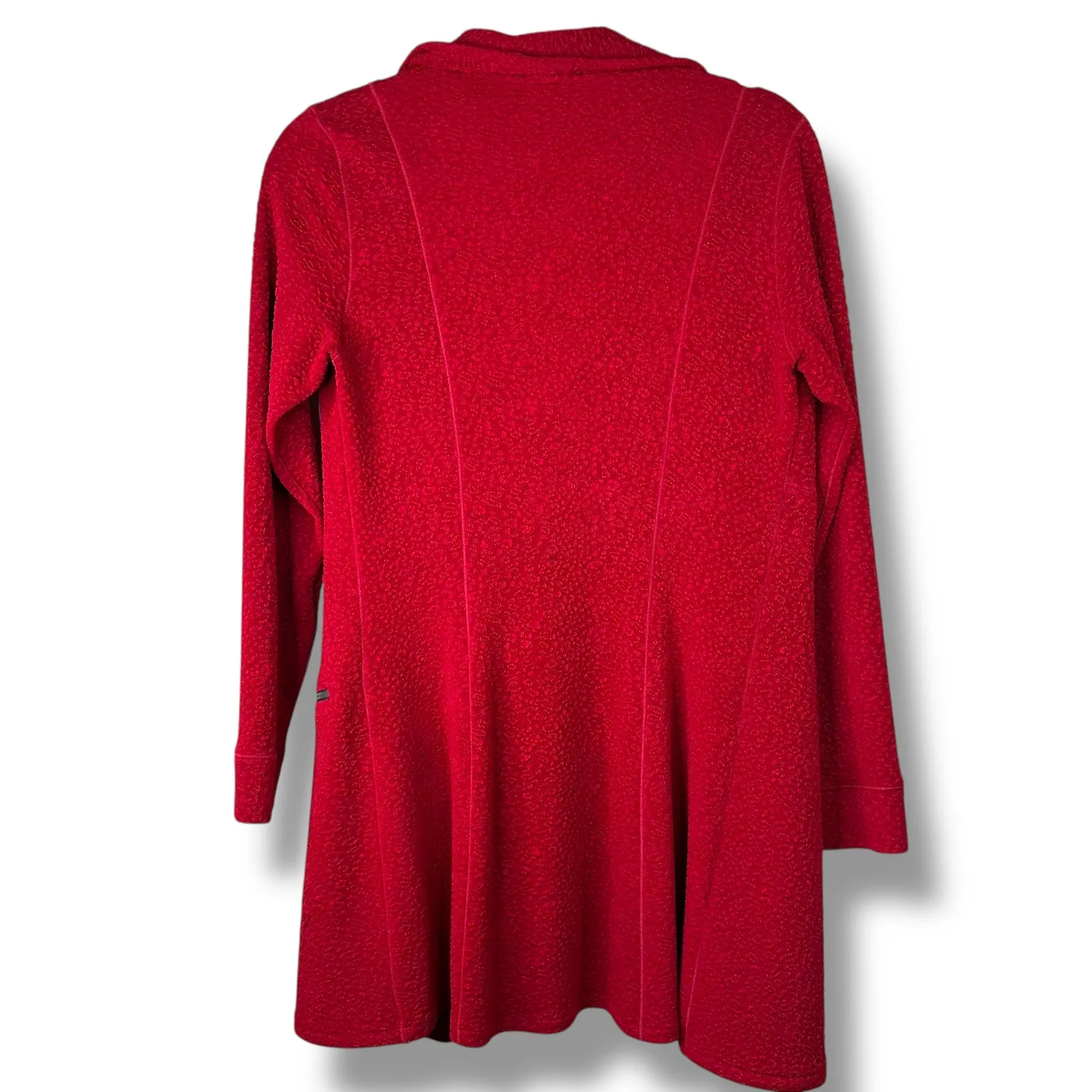 Eva Varro Barcelona Claret Red Pebble Textured Knit Open Lapel Long Jacket Small - Image 6