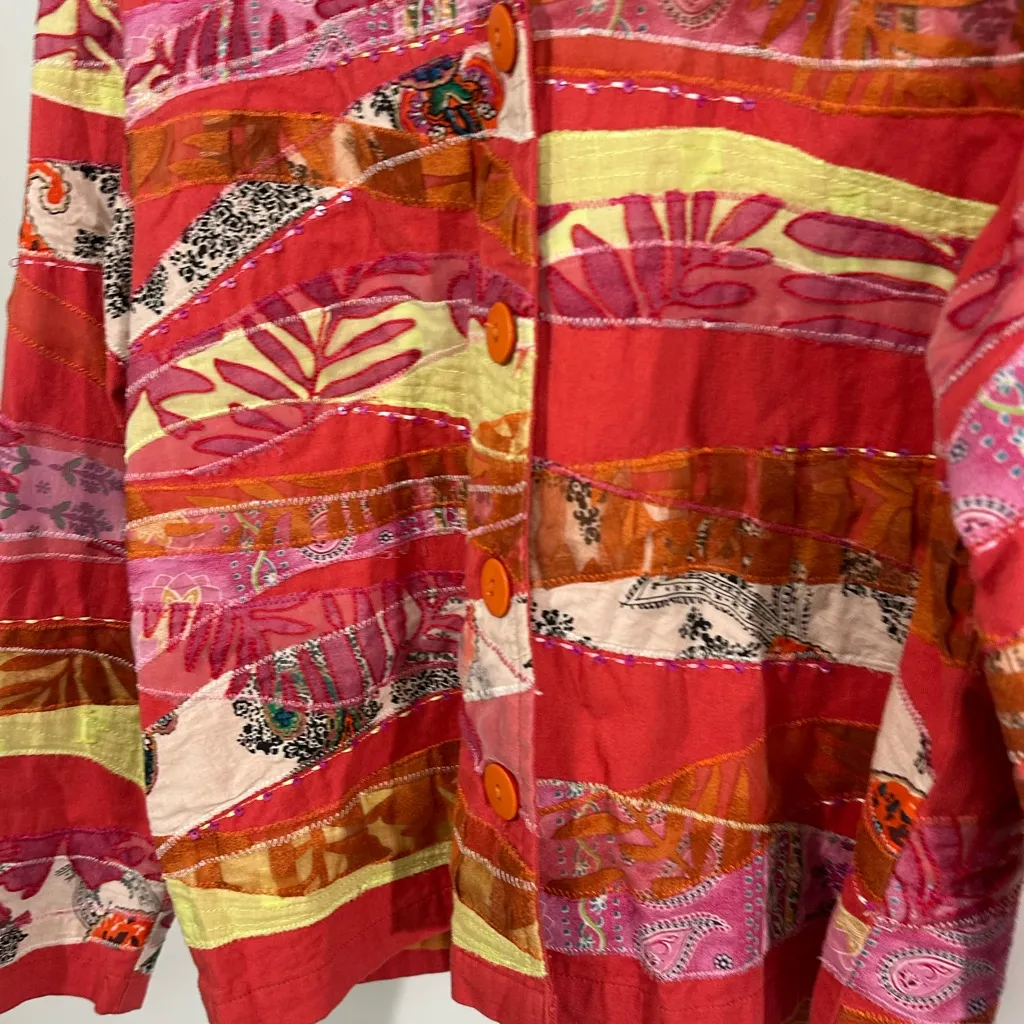 Coldwater Creek Women’s Patchwork Button Jacket Boho Artsy Cotton PL Large - Image 4