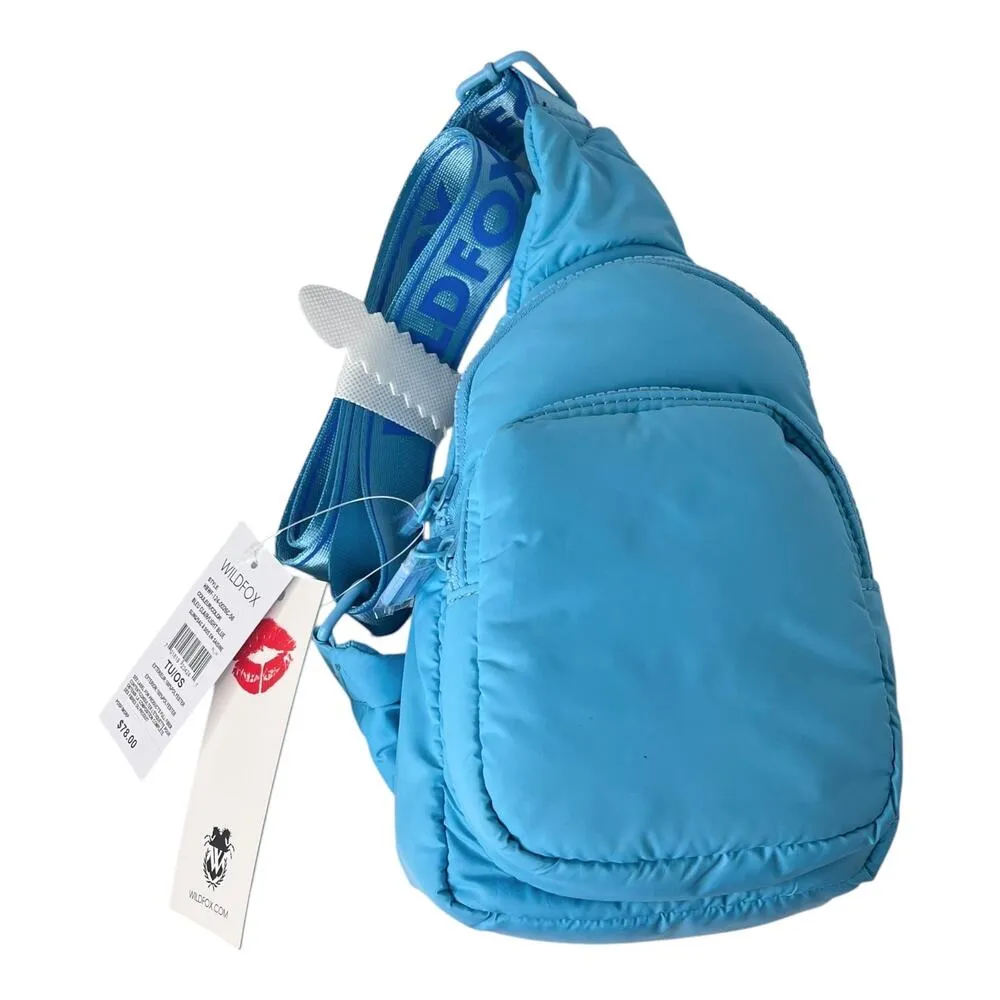 NEW Wildfox Parachute CROSSBODY Zip Sling Belt Bag HANDBAG Purse Blue Puffy NWT - Image 11