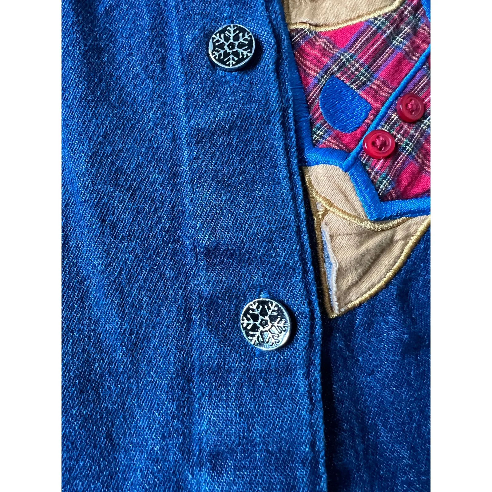 Fashion Bug size 30W Christmas button-up shirt denim teddy bears snow flakes - Image 5