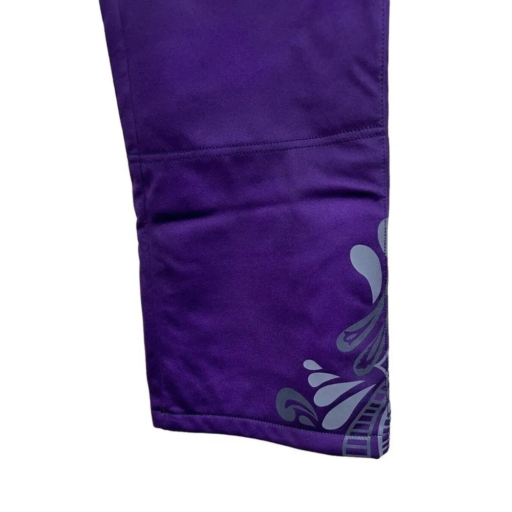 Athleta Floral Design Soft Shell Fleece Lined Ski/Snow Pants Purple Size 6 Tall - Image 5