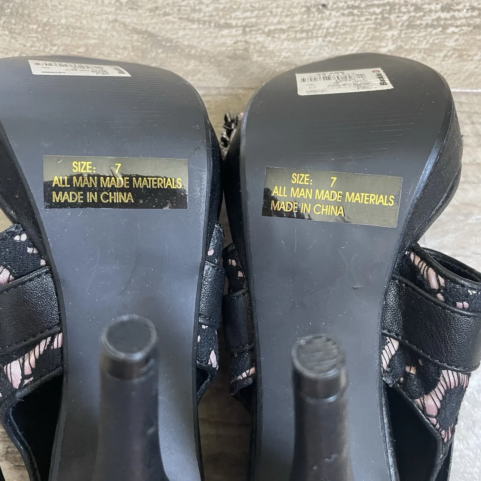 BKE Sole Black Pink Lace Chain Detail Stiletto Heel Sandals Women sz 7 Punk Goth - Image 7